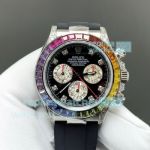 FH Factory Super Clone Rolex Rainbow Daytona Gain Weight 4131 Black Dial Oysterflex Watch 